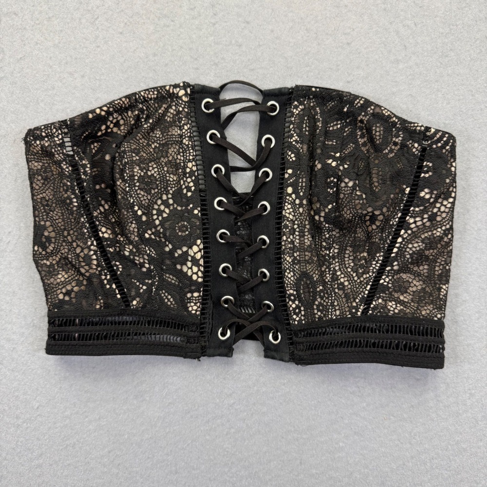 Victoria's Secret Very Sexy Black Lace Strapless Lace-Up Corset Top XS‎